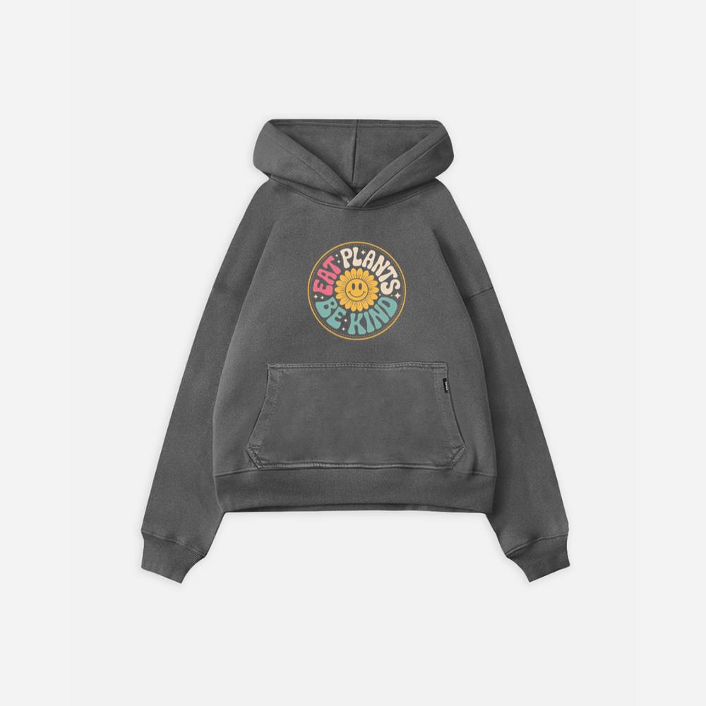 Eat Plants Be Kind Smiley Flower Artwork for Eco Friendly Fashion Hoodie