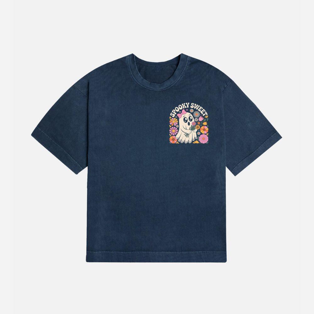 Spooky Sweet Ghost Flower Retro Cartoon Design T-Shirt